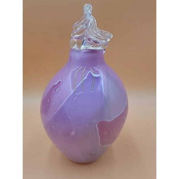 VCL Hand Blown Art Glass Pitcher Artist Signed Numbered 8006 Pink Swirl 12" 1968 - Picture 3 of 15